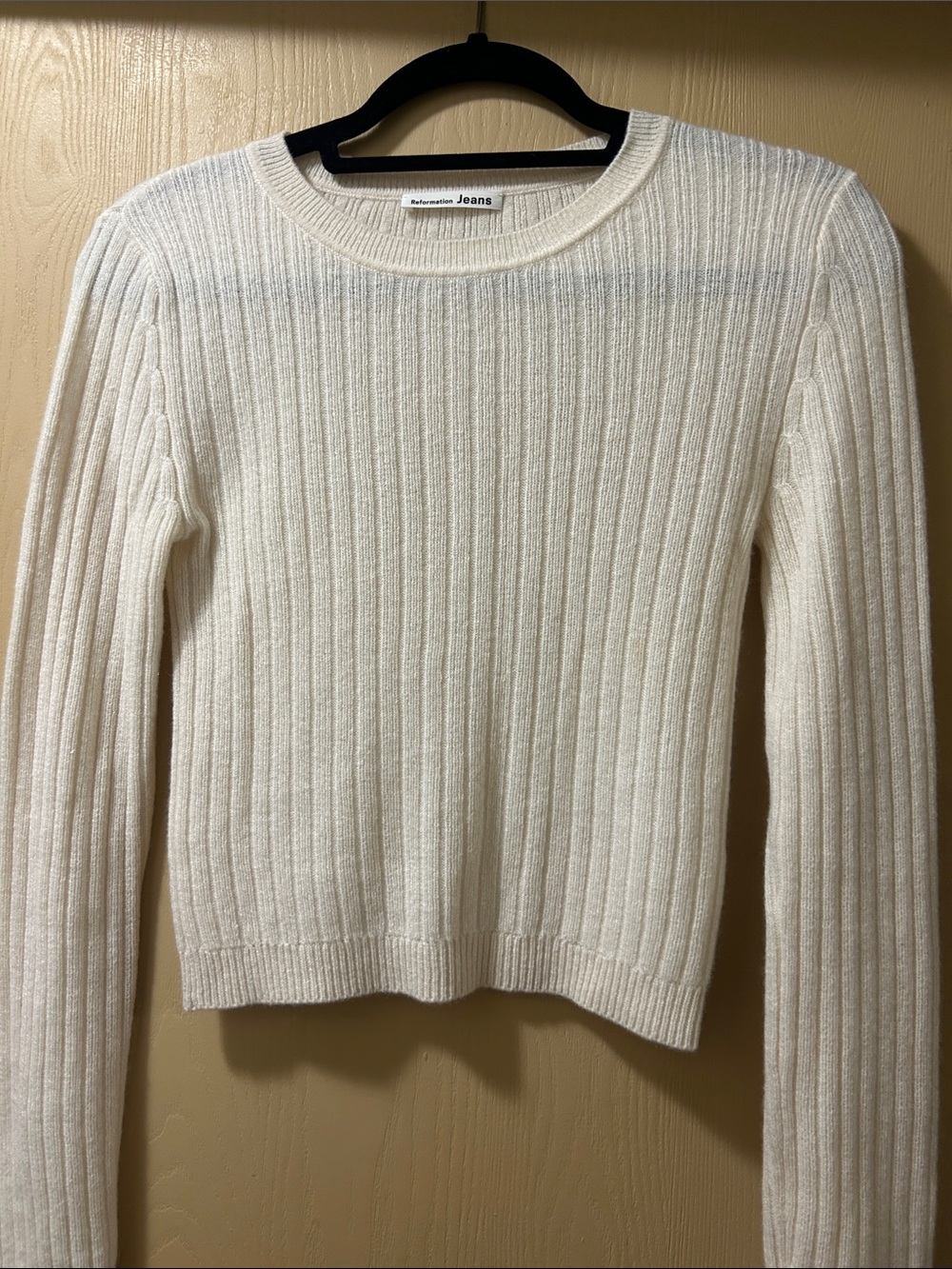Reformation jeans off White Ribbed cashmere Crewneck thin Sweater MED - Picture 6 of 11